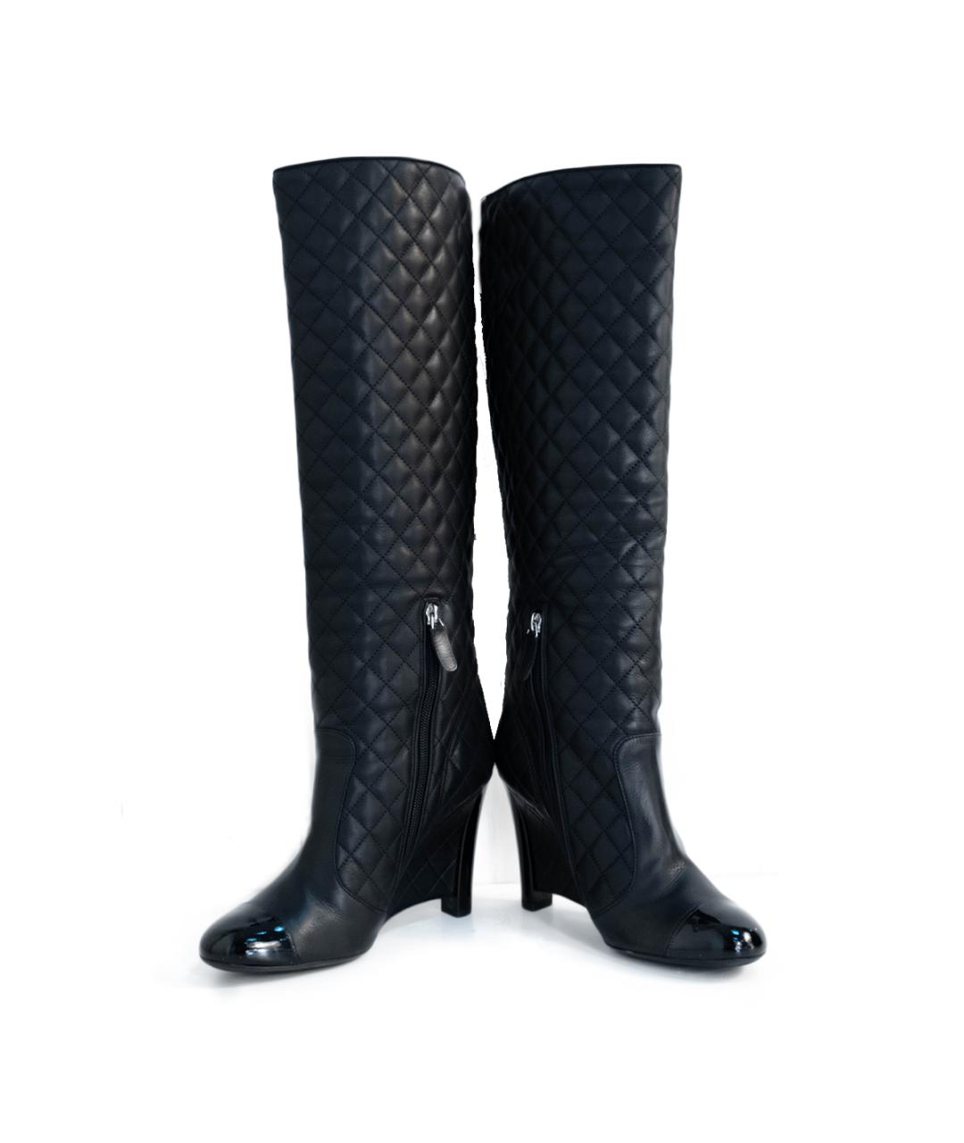 CHANEL Черные кожаные сапоги, фото 4