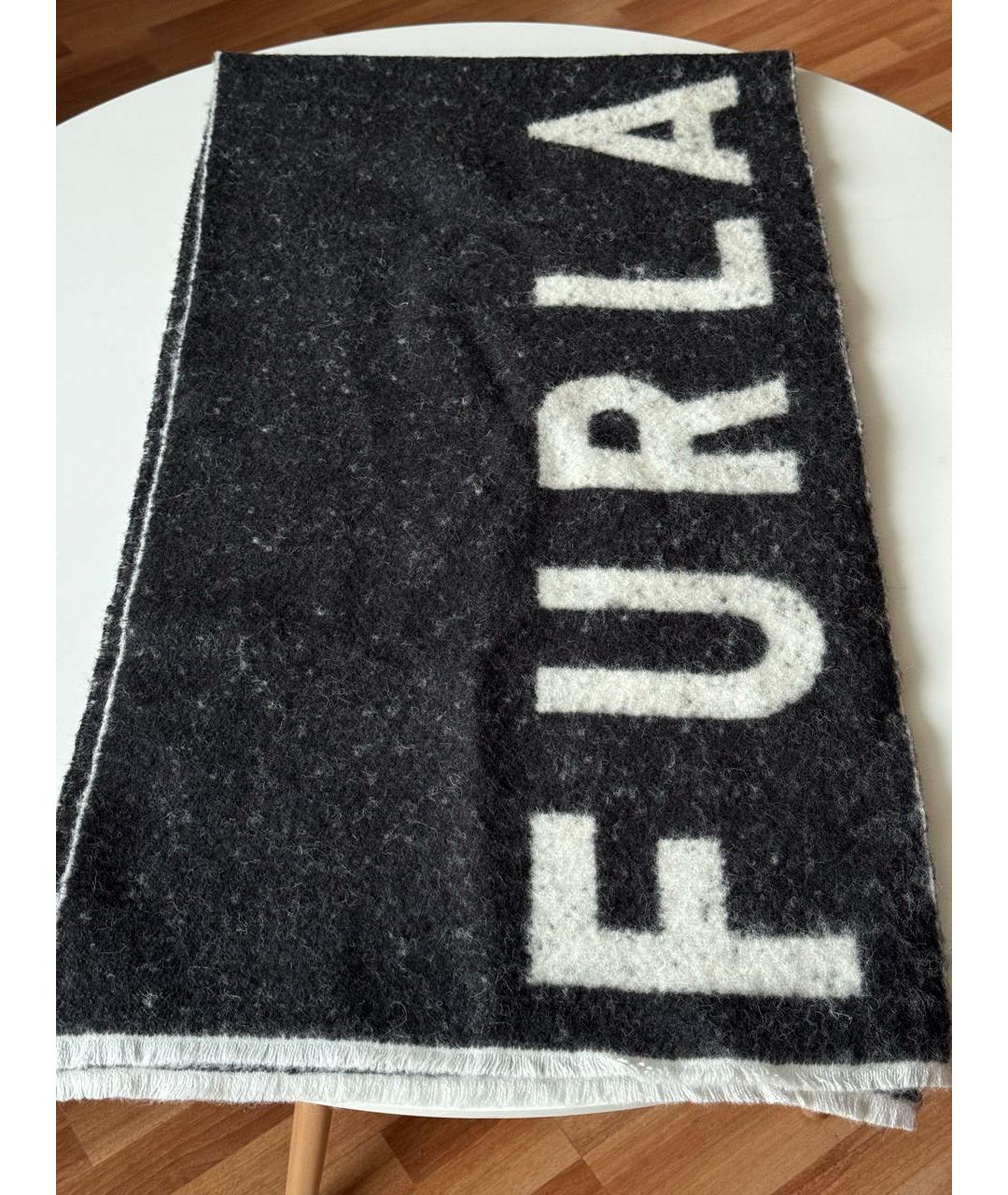 FURLA Черный шерстяной шарф, фото 3