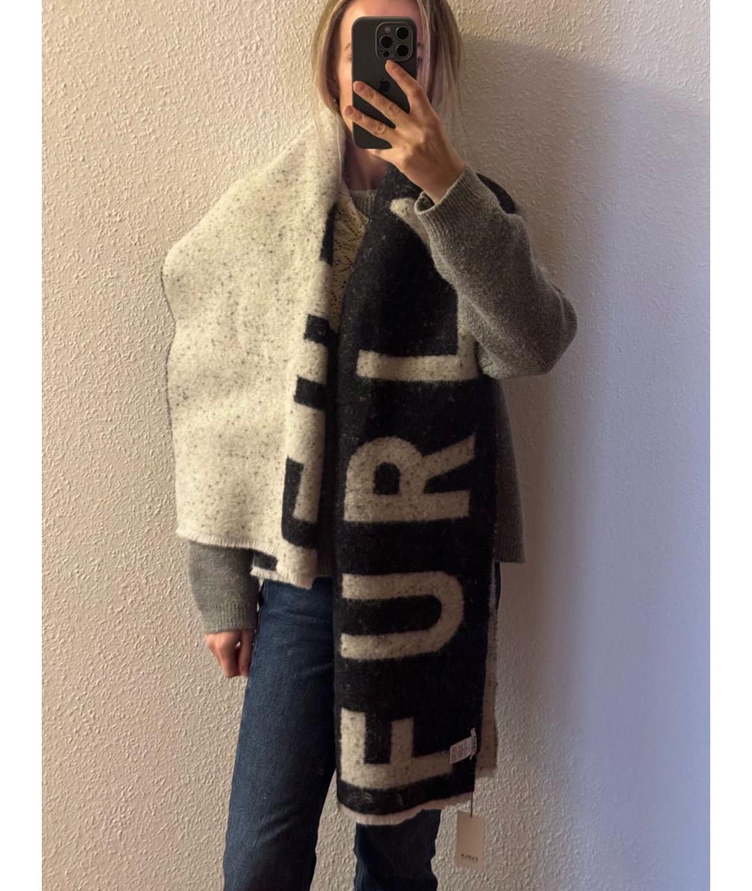 FURLA Черный шерстяной шарф, фото 7