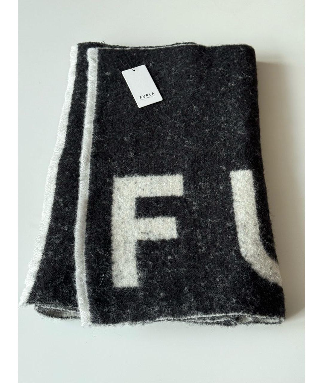 FURLA Черный шерстяной шарф, фото 9