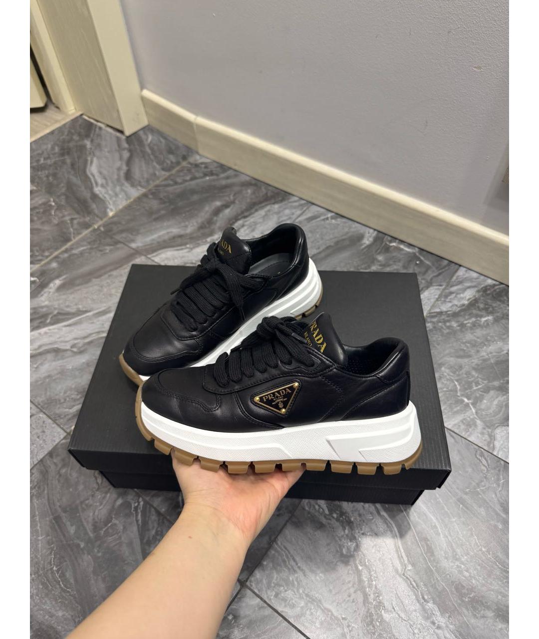 PRADA Черные кожаные кроссовки, фото 9