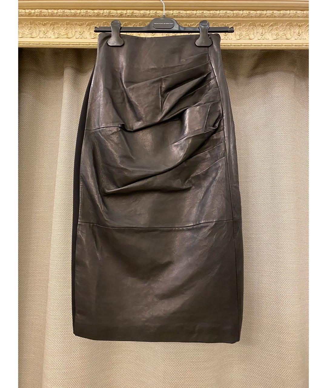 P.A.R.O.S.H. Черная кожаная юбка миди, фото 7