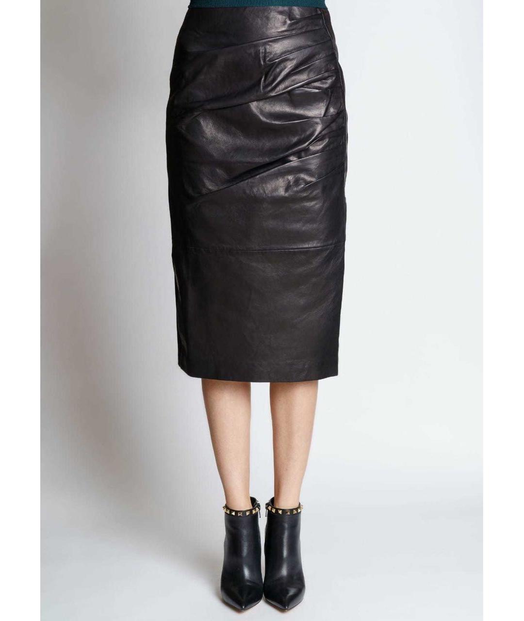 P.A.R.O.S.H. Черная кожаная юбка миди, фото 3