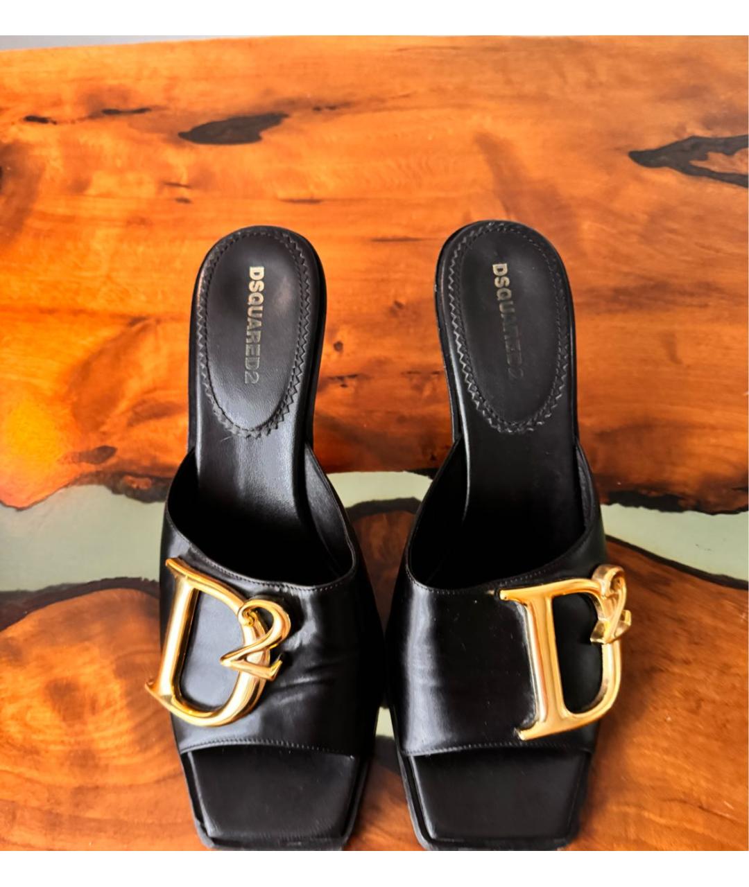 DSQUARED2 Черные кожаные мюли, фото 2