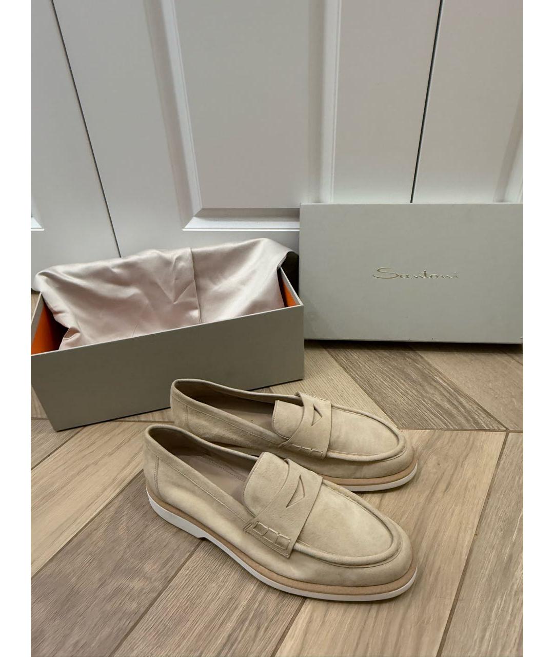 SANTONI Бежевые замшевые лоферы, фото 4