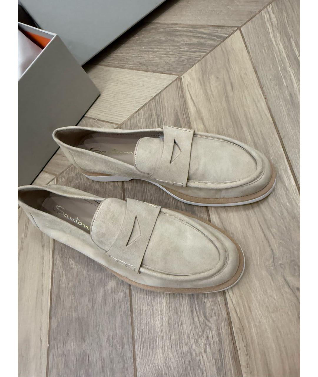 SANTONI Бежевые замшевые лоферы, фото 2