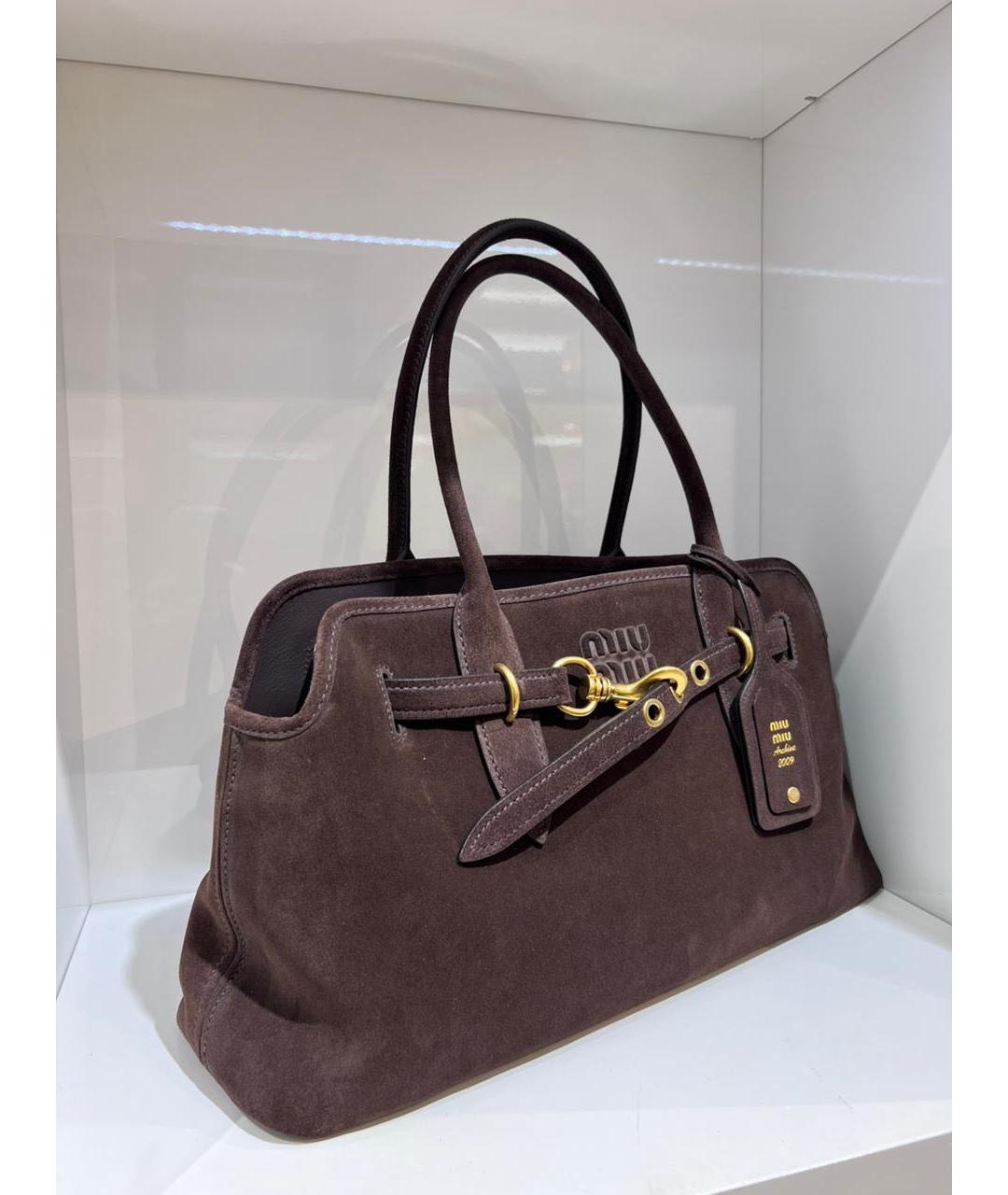 MIU MIU Коричневая замшевая сумка с короткими ручками, фото 3