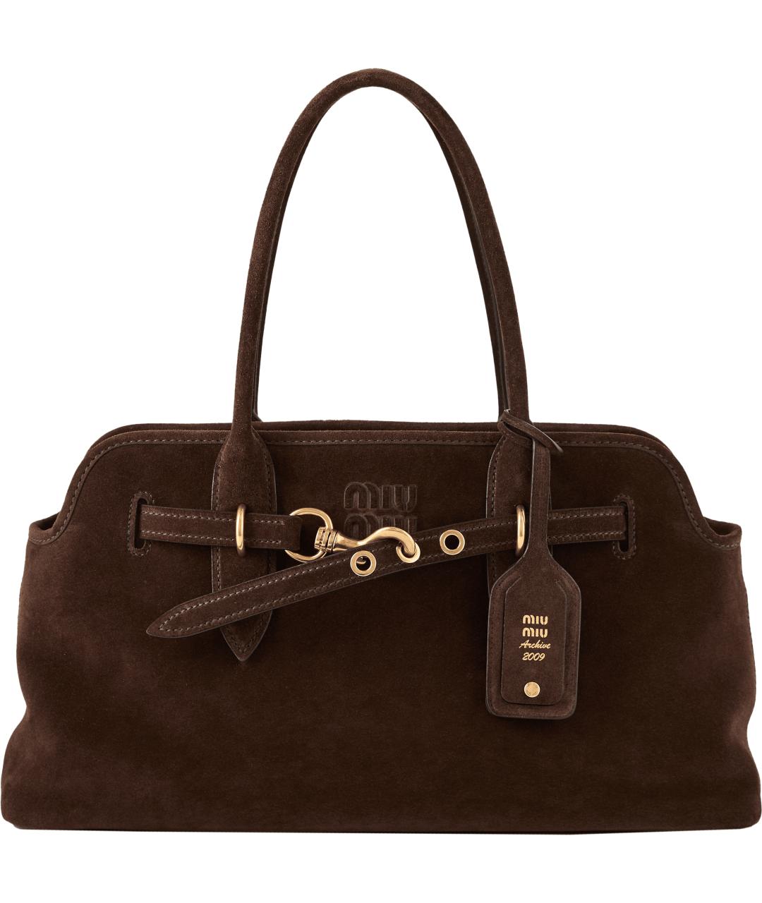 MIU MIU Коричневая замшевая сумка с короткими ручками, фото 1