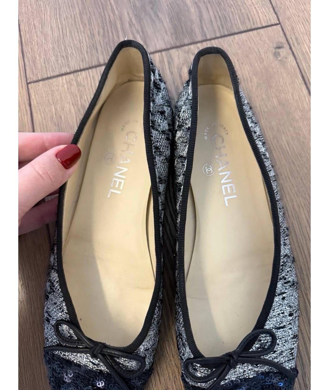 CHANEL Серые текстильные балетки, фото 4