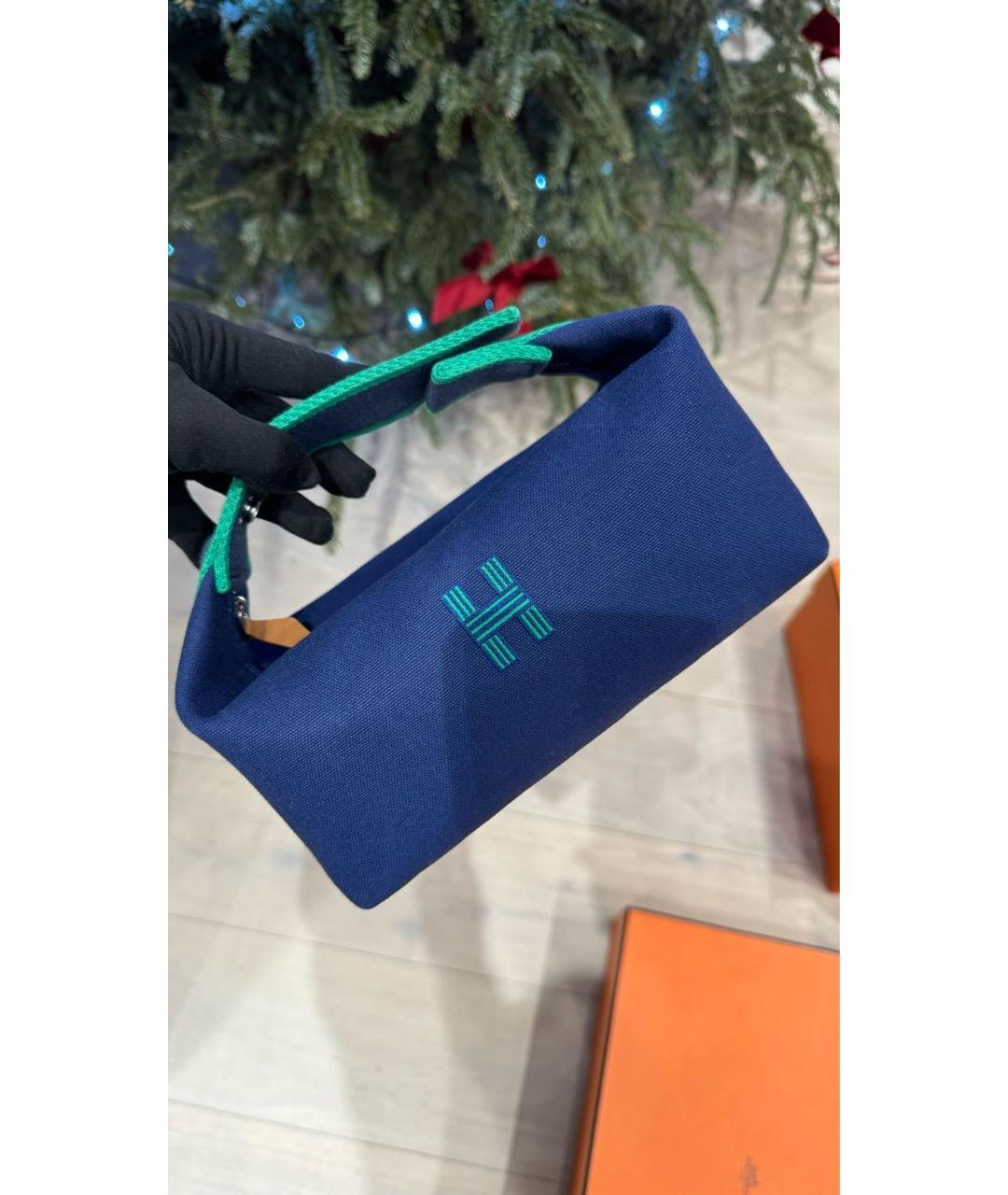 HERMES Синяя хлопковая косметичка, фото 2