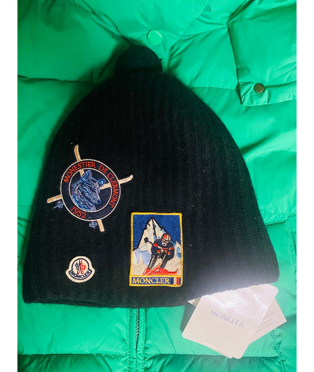 MONCLER Черная шерстяная шапка, фото 4