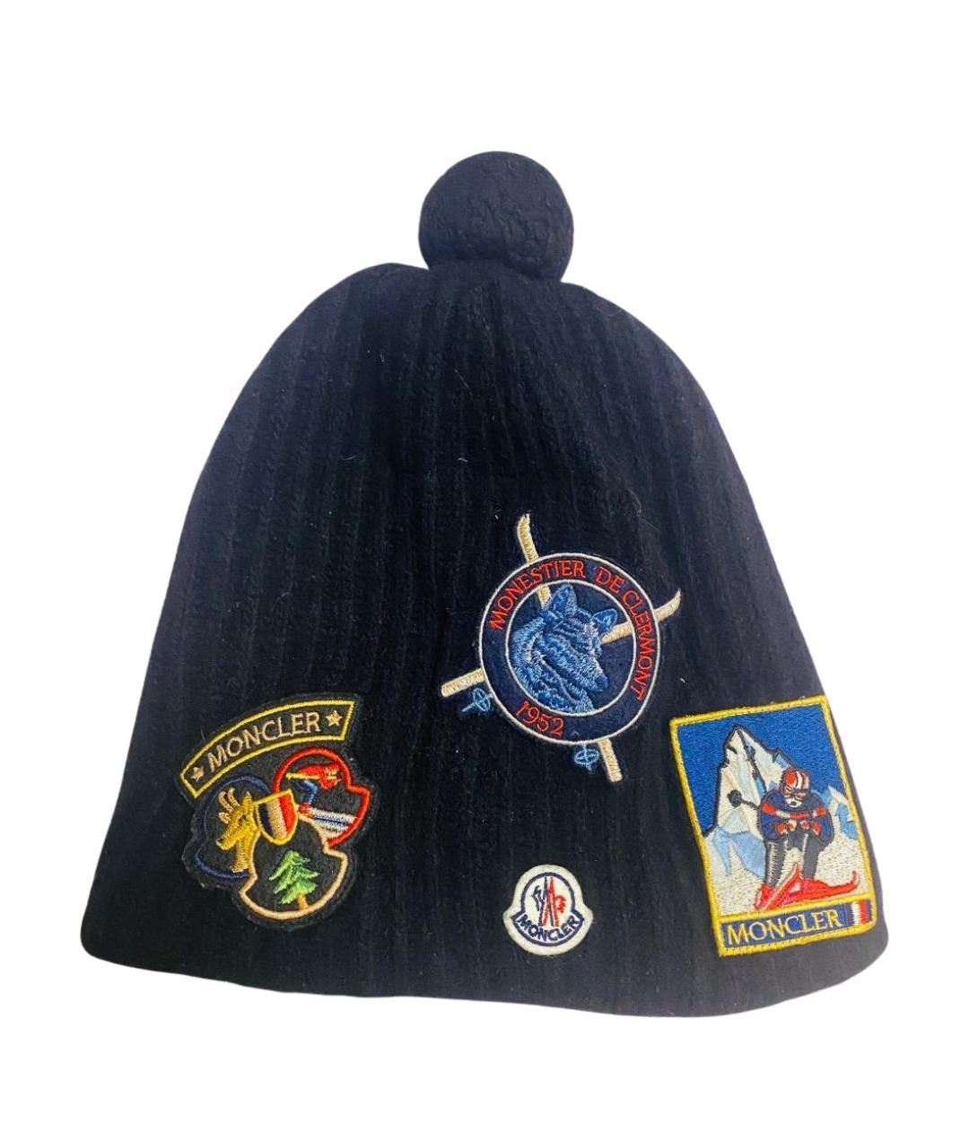 MONCLER Черная шерстяная шапка, фото 1