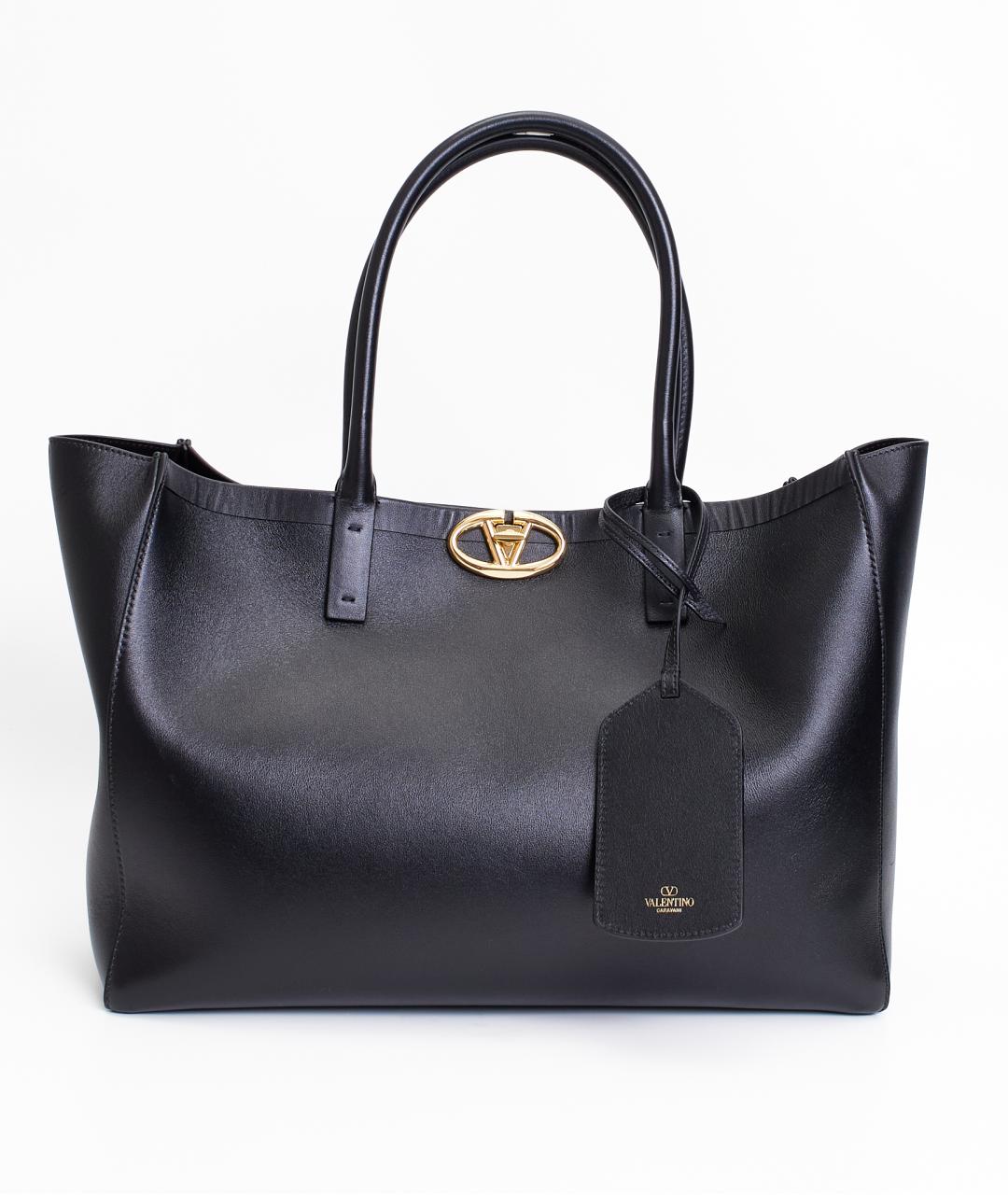 VALENTINO Черная кожаная сумка тоут, фото 1