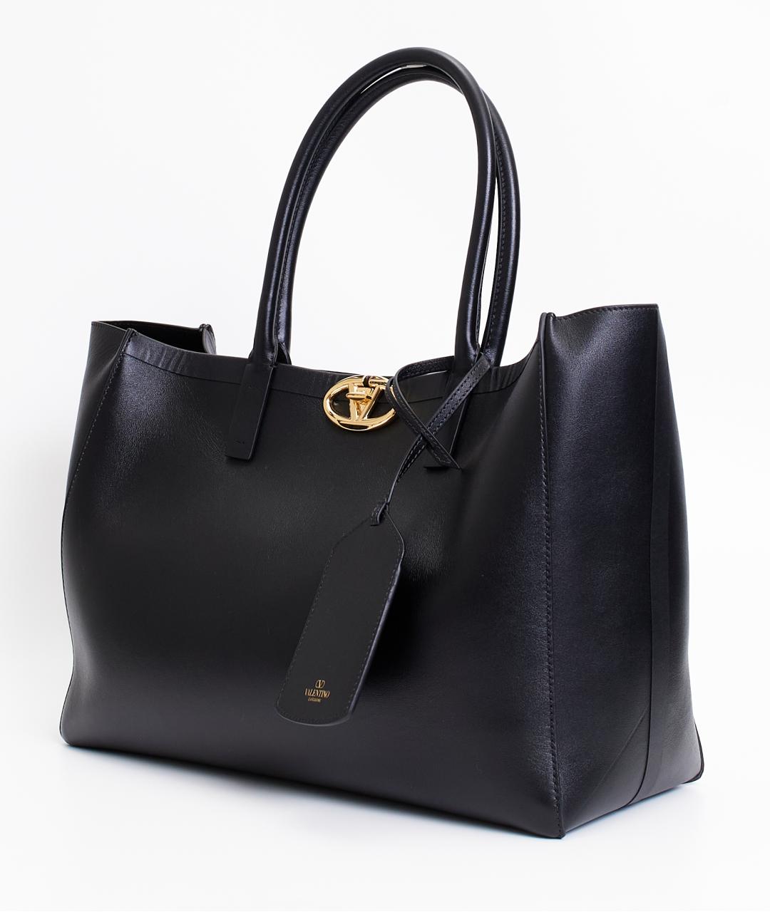 VALENTINO Черная кожаная сумка тоут, фото 2