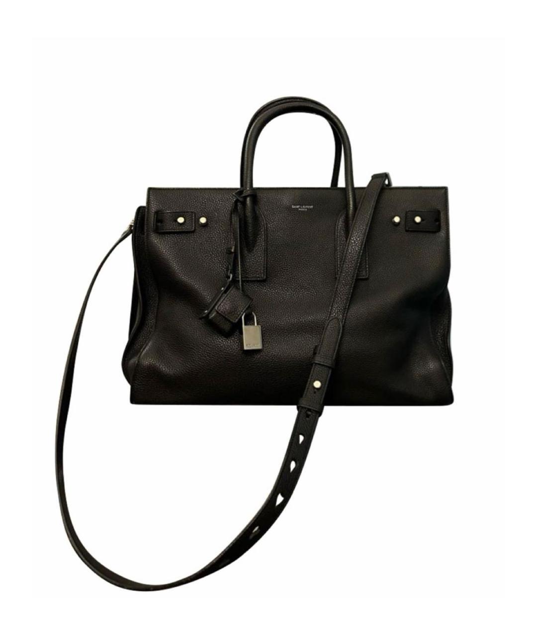 SAINT LAURENT Черная кожаная сумка с короткими ручками, фото 6