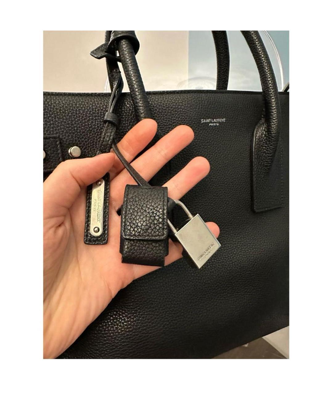 SAINT LAURENT Черная кожаная сумка с короткими ручками, фото 5