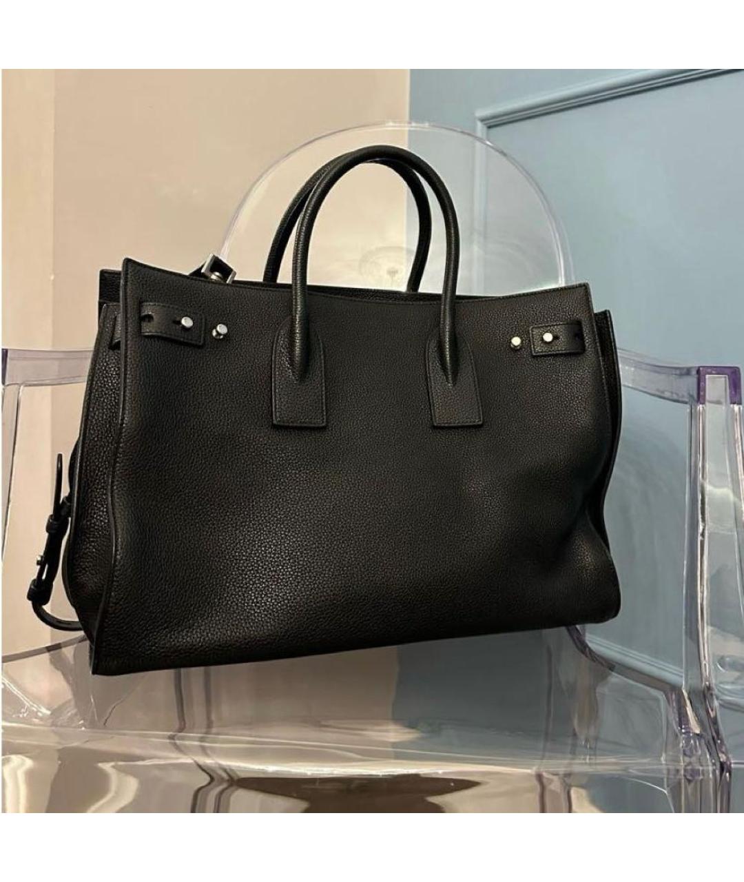 SAINT LAURENT Черная кожаная сумка с короткими ручками, фото 2