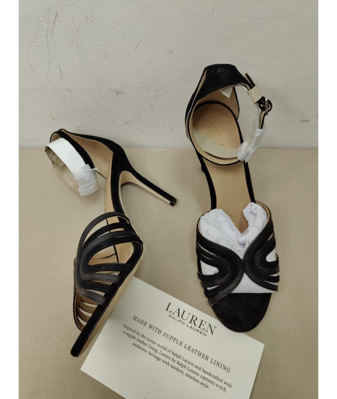 RALPH LAUREN COLLECTION Черные кожаные босоножки, фото 7