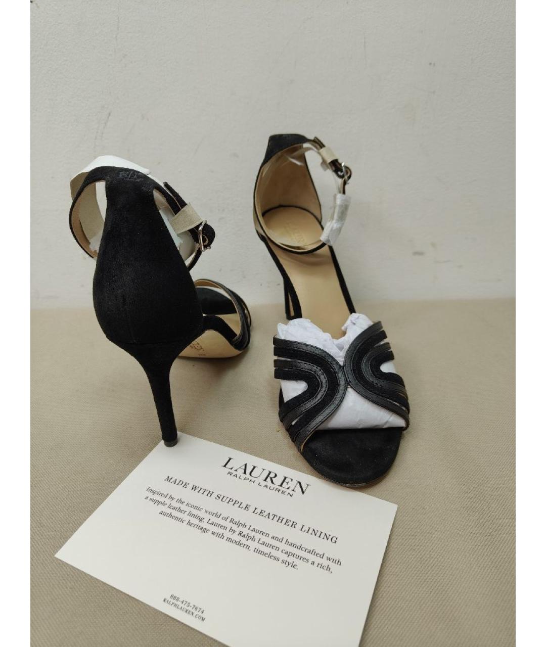 RALPH LAUREN COLLECTION Черные кожаные босоножки, фото 4