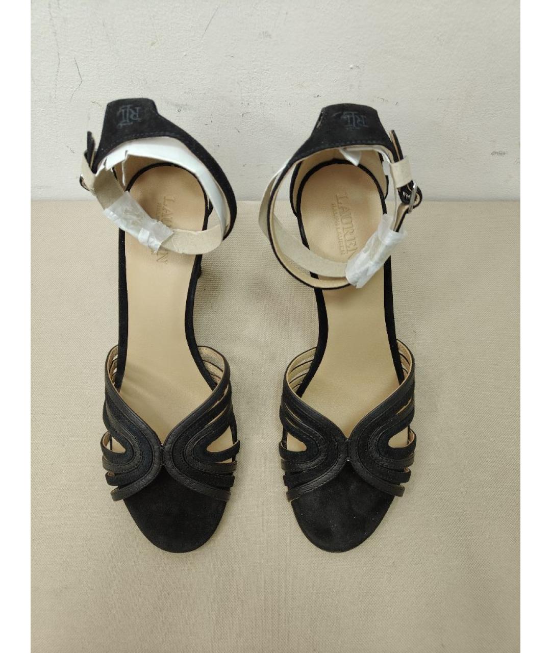 RALPH LAUREN COLLECTION Черные кожаные босоножки, фото 2