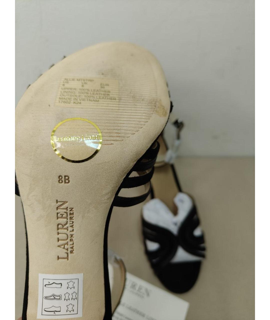 RALPH LAUREN COLLECTION Черные кожаные босоножки, фото 6