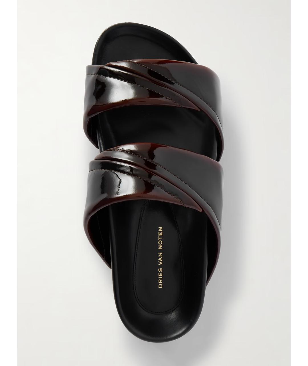 DRIES VAN NOTEN Коричневые шлепанцы из лакированной кожи, фото 4