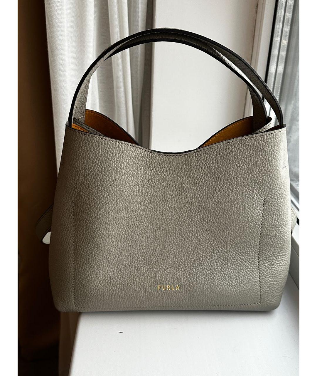FURLA Серая кожаная сумка с короткими ручками, фото 3