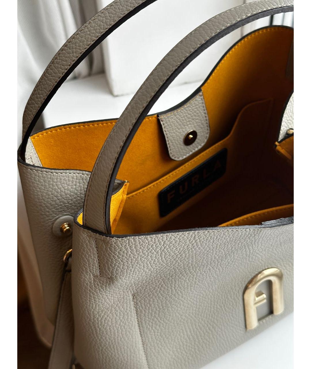 FURLA Серая кожаная сумка с короткими ручками, фото 4