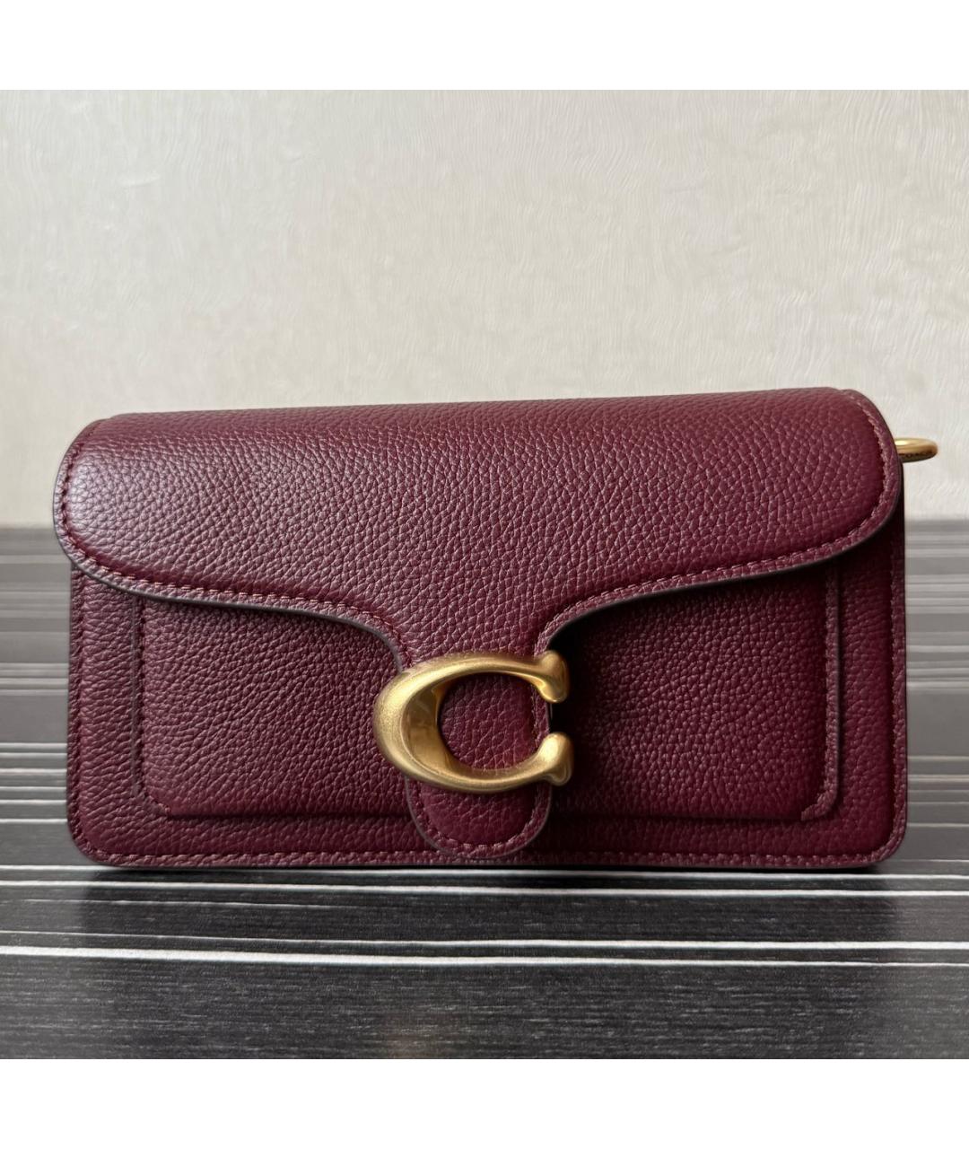 COACH Бордовая кожаная сумка через плечо, фото 7