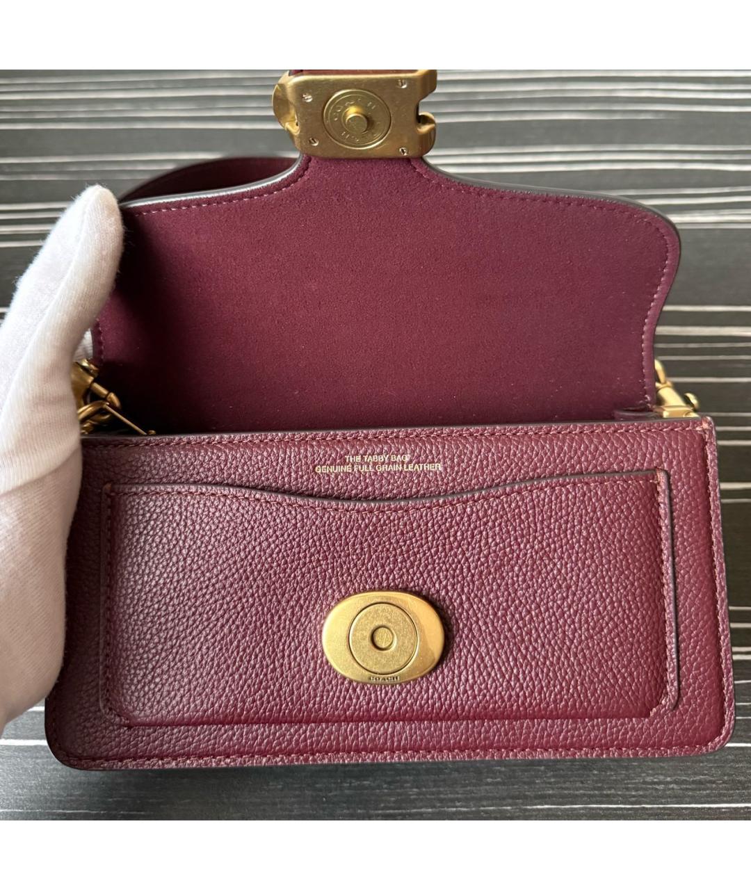 COACH Бордовая кожаная сумка через плечо, фото 4
