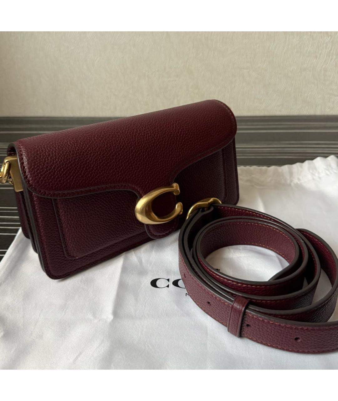 COACH Бордовая кожаная сумка через плечо, фото 5