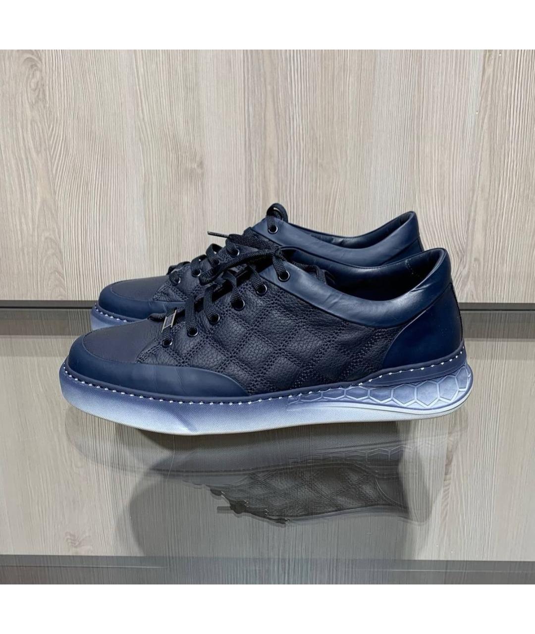 ZILLI Темно-синие кожаные низкие кроссовки / кеды, фото 7