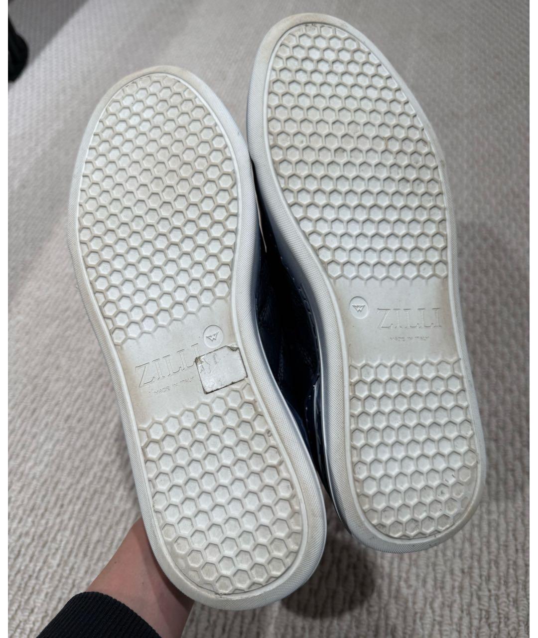 ZILLI Темно-синие кожаные низкие кроссовки / кеды, фото 6
