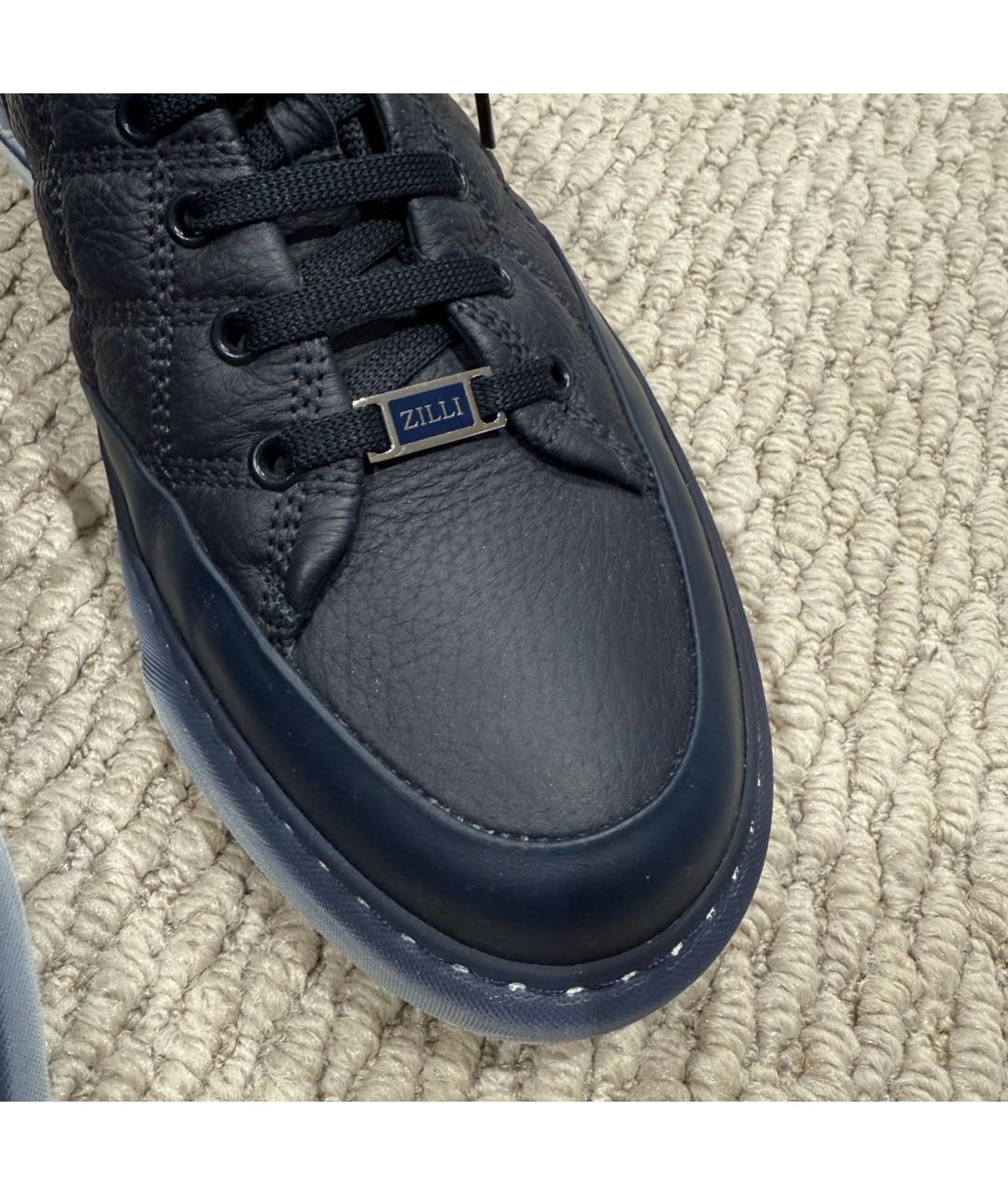 ZILLI Темно-синие кожаные низкие кроссовки / кеды, фото 2