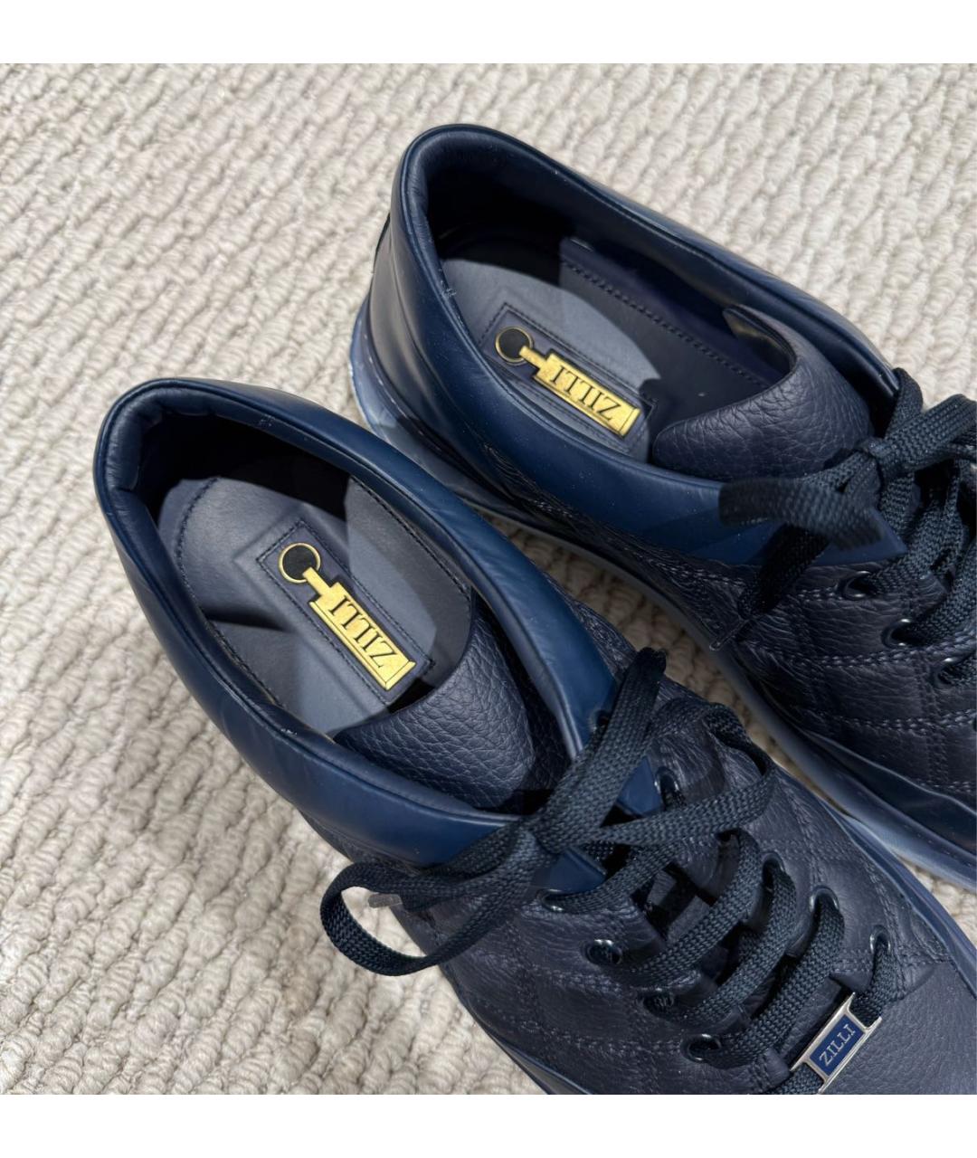 ZILLI Темно-синие кожаные низкие кроссовки / кеды, фото 4