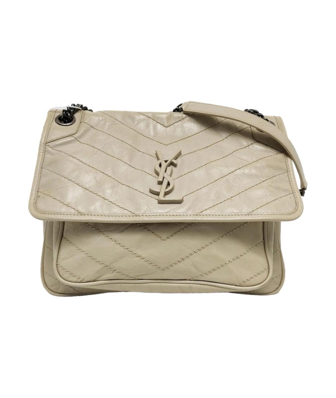 SAINT LAURENT Бежевая кожаная сумка через плечо, фото 1