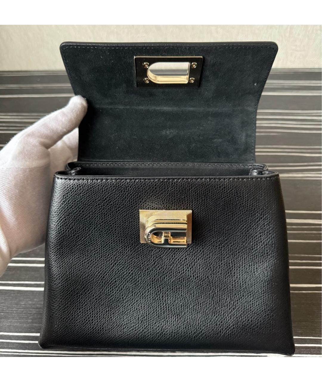 FURLA Черная кожаная сумка с короткими ручками, фото 4