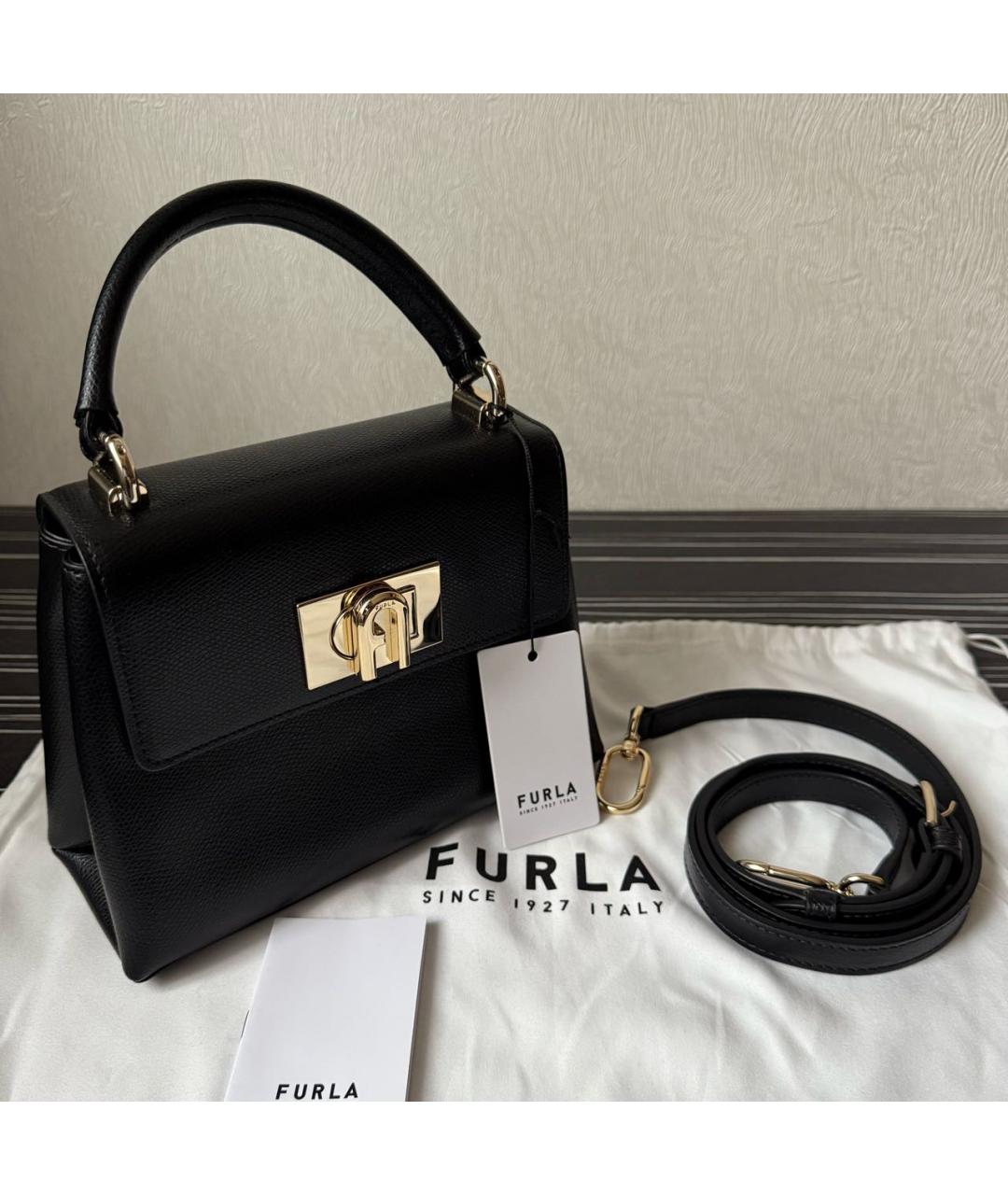 FURLA Черная кожаная сумка с короткими ручками, фото 5