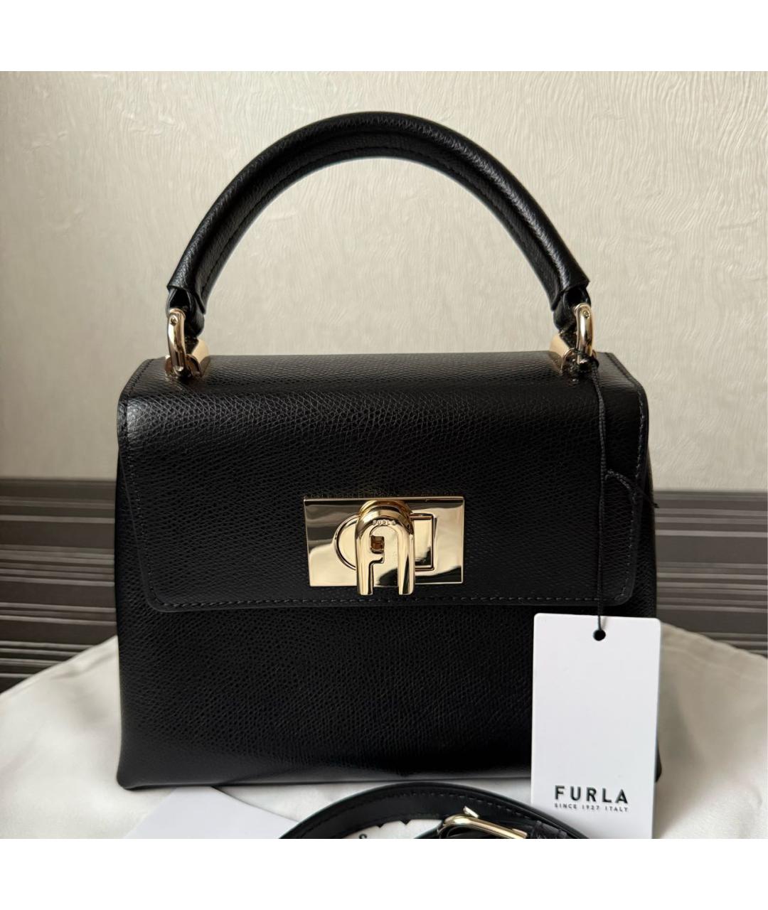 FURLA Черная кожаная сумка с короткими ручками, фото 6