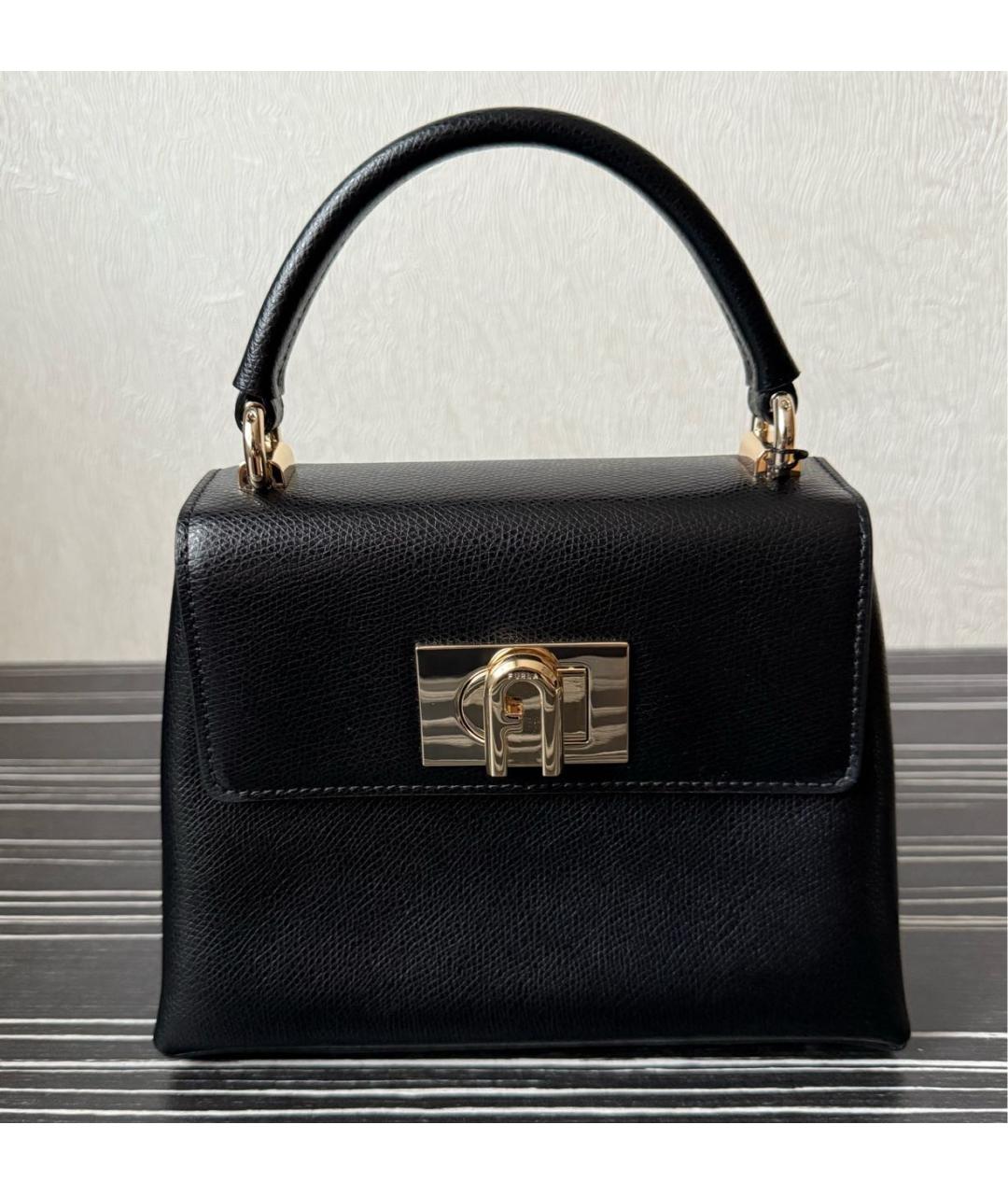 FURLA Черная кожаная сумка с короткими ручками, фото 7