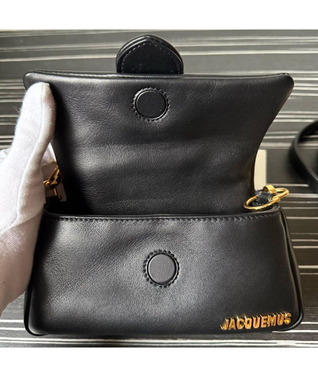 JACQUEMUS Черная кожаная сумка через плечо, фото 4