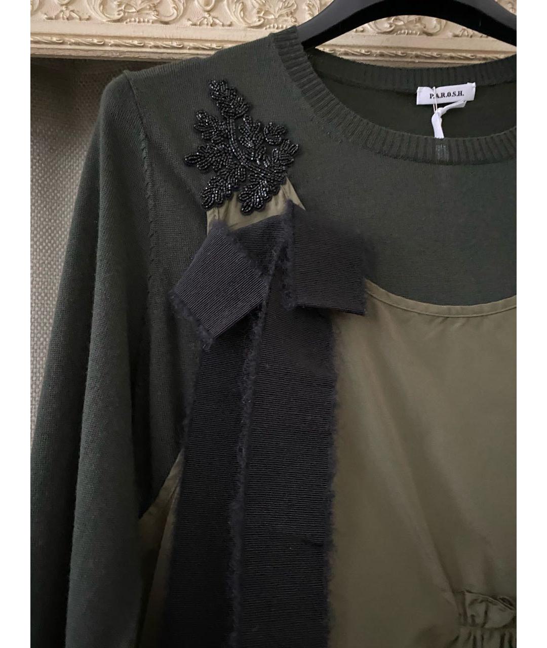 P.A.R.O.S.H. Хаки шерстяное повседневное платье, фото 7