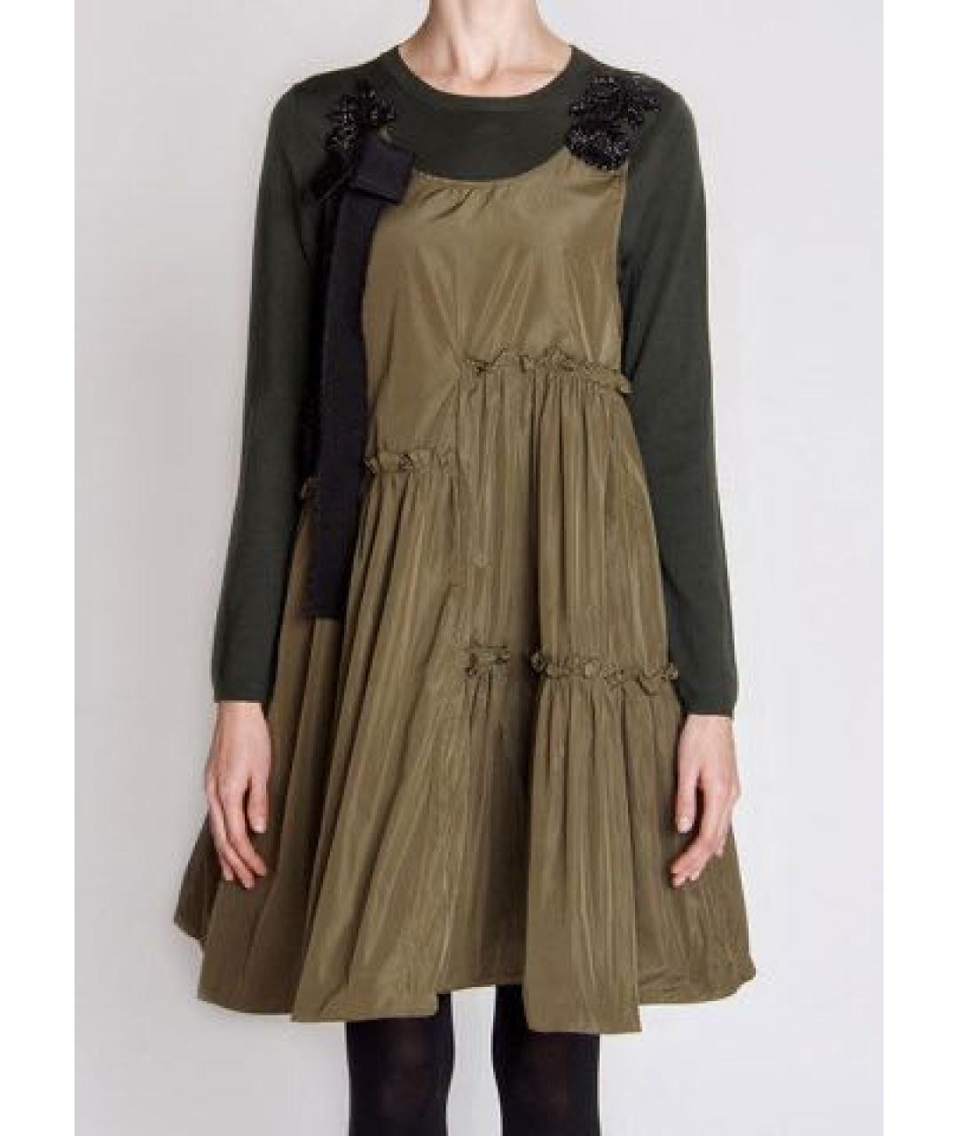 P.A.R.O.S.H. Хаки шерстяное повседневное платье, фото 3