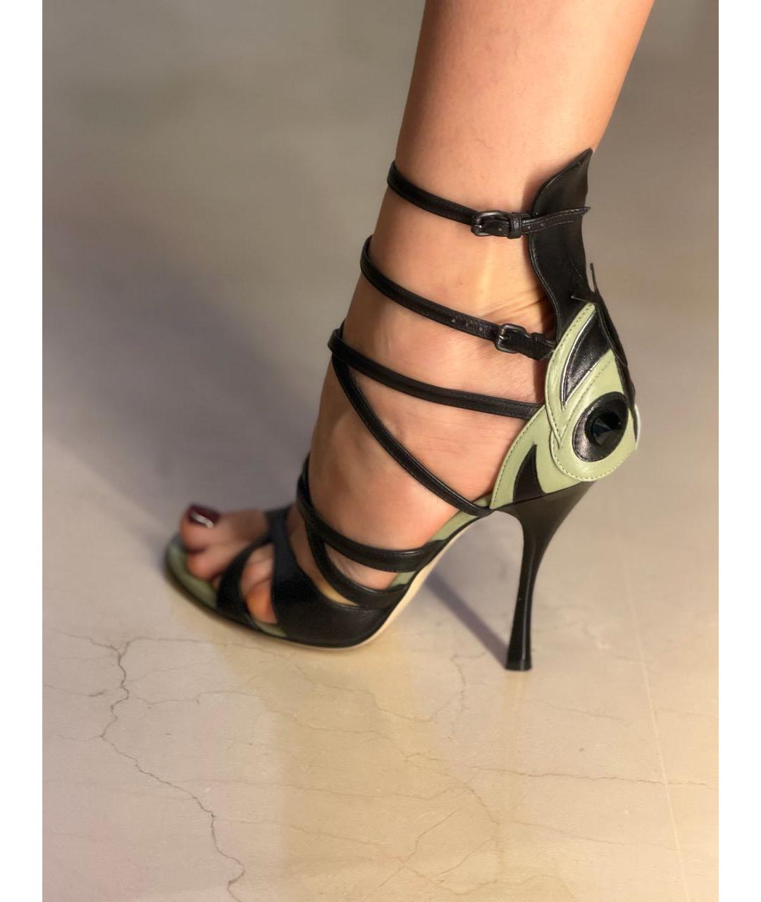 BOTTEGA VENETA Черные кожаные босоножки, фото 5