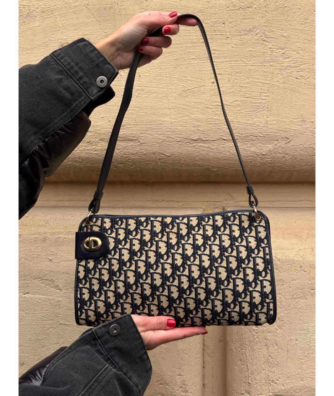 CHRISTIAN DIOR Темно-синяя тканевая сумка с короткими ручками, фото 9