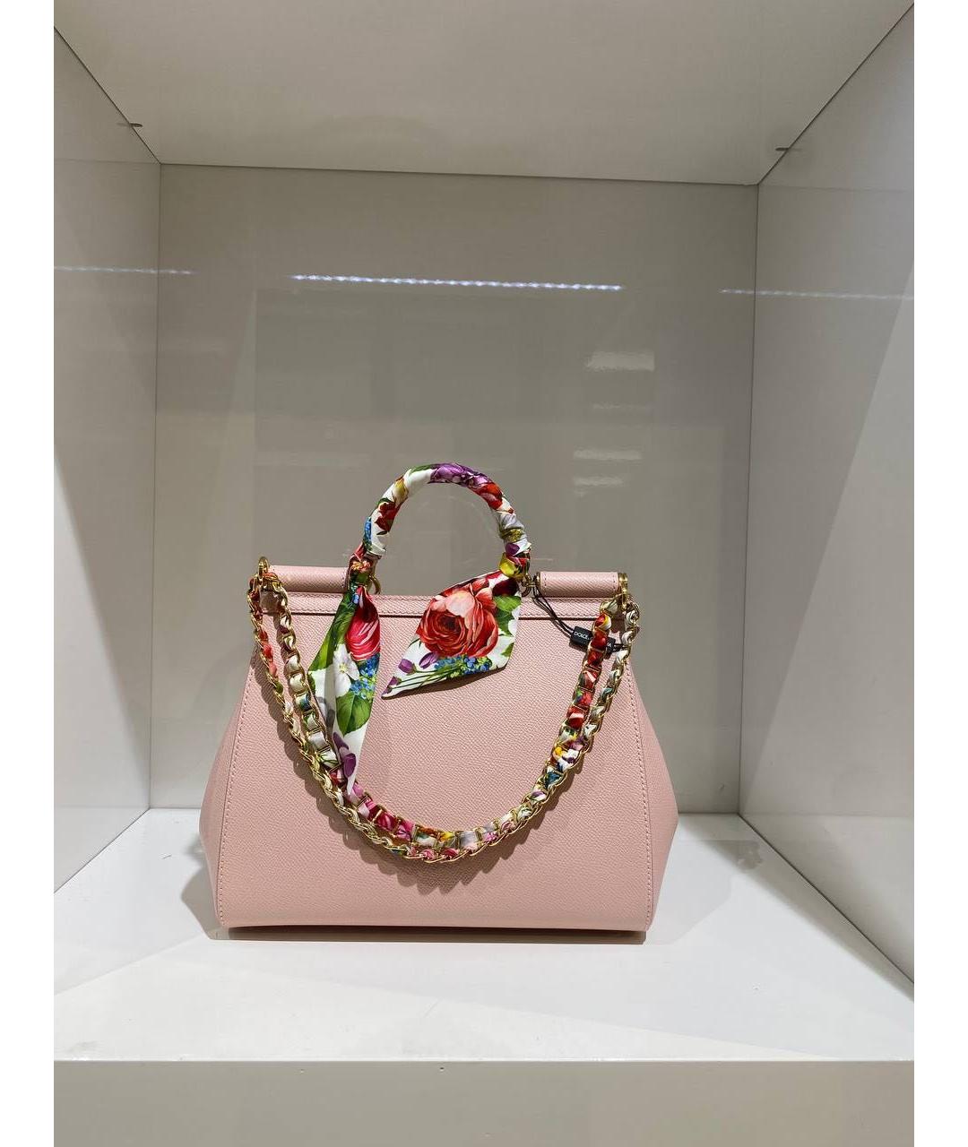 DOLCE&GABBANA Розовая кожаная сумка с короткими ручками, фото 4