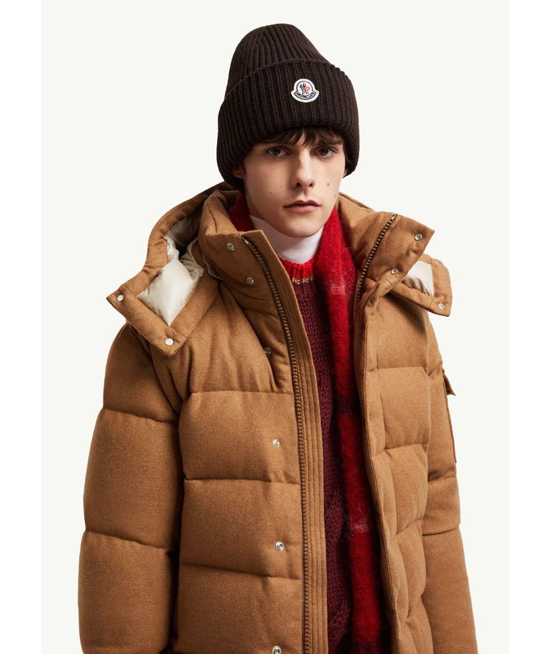 MONCLER Коричневая кашемировая шапка, фото 6