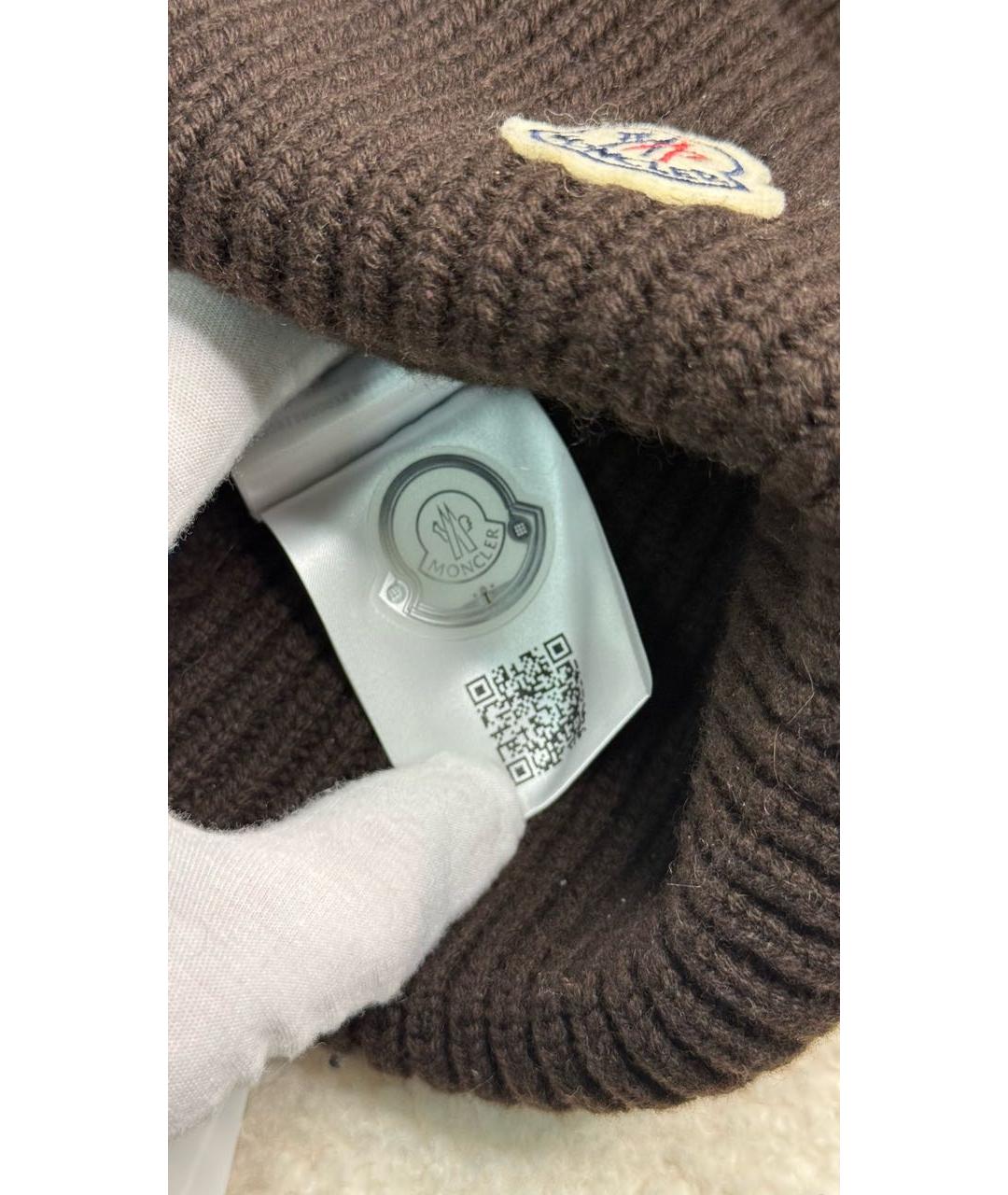 MONCLER Коричневая кашемировая шапка, фото 3
