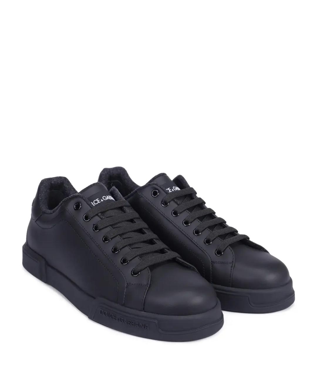 DOLCE&GABBANA Черные кожаные низкие кроссовки / кеды, фото 2