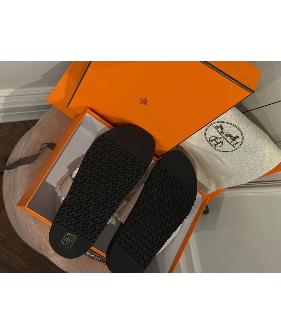 HERMES Розовые кожаные шлепанцы, фото 4